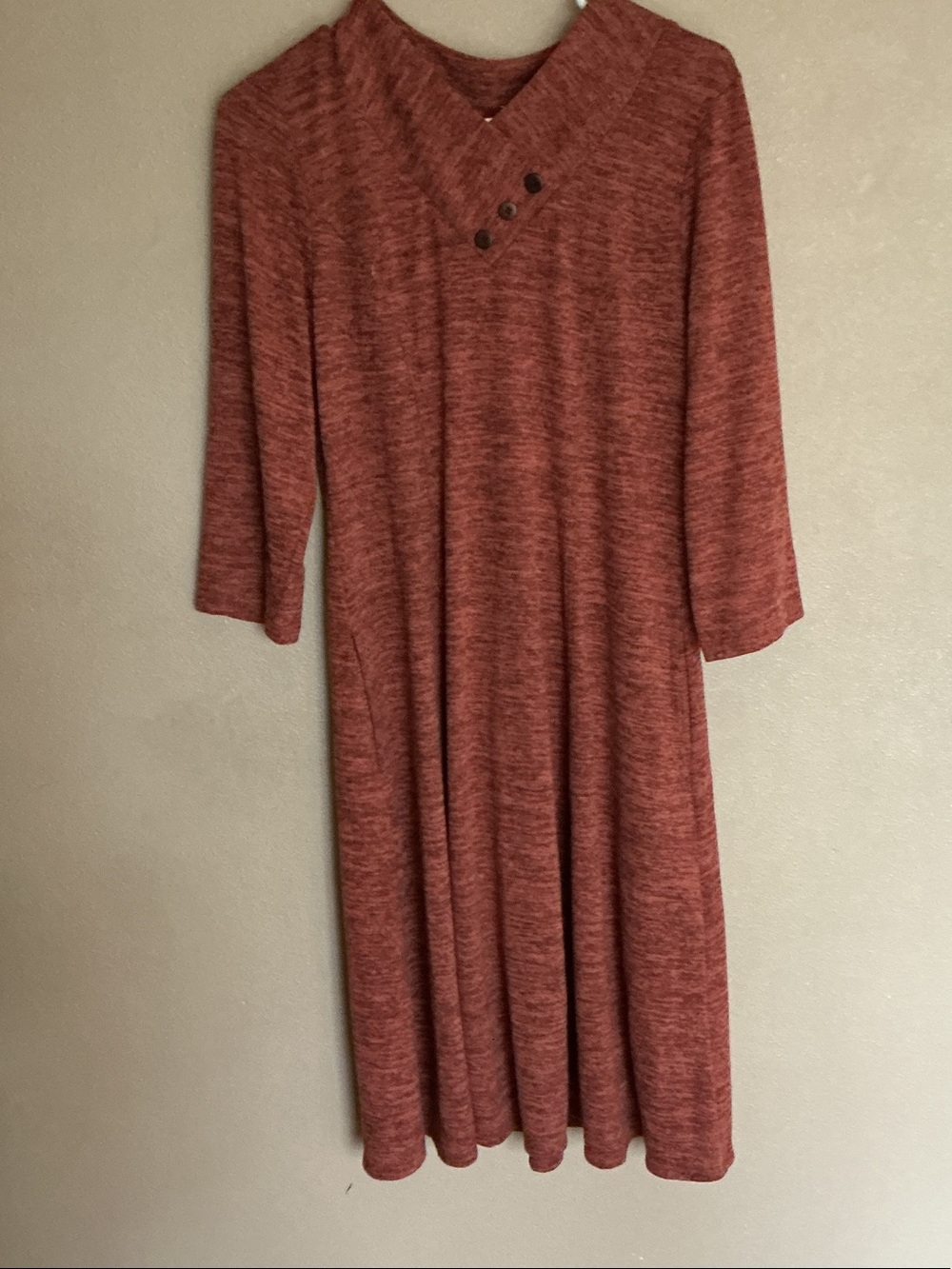 Southern Lady Rust Melange Long-Sleeve V-Neck Dress